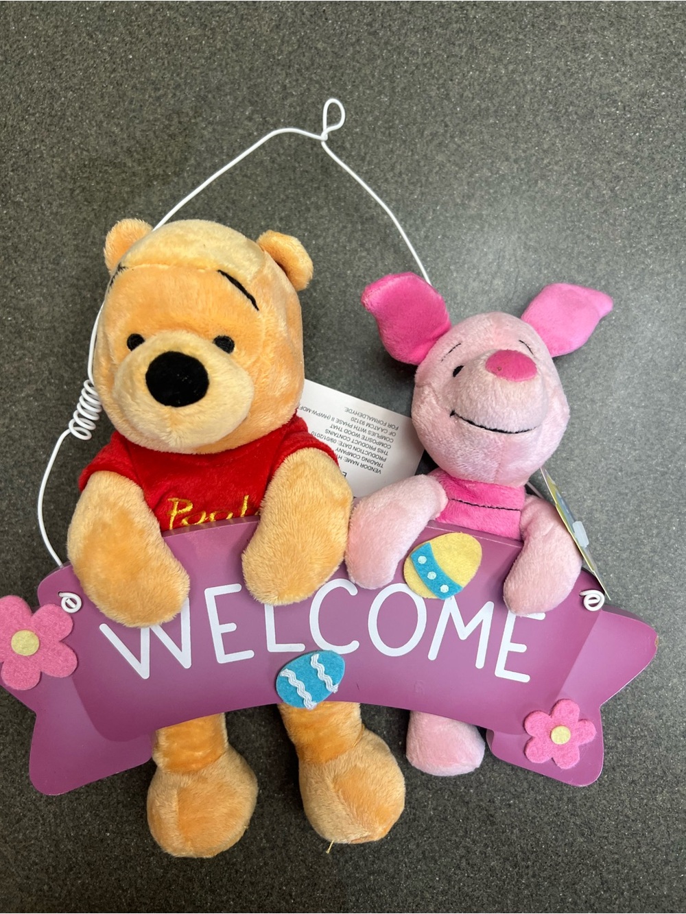 Disney Store Winnie the Pooh & Piglet Easter Welcome Door Hanger Plush Decor NWT